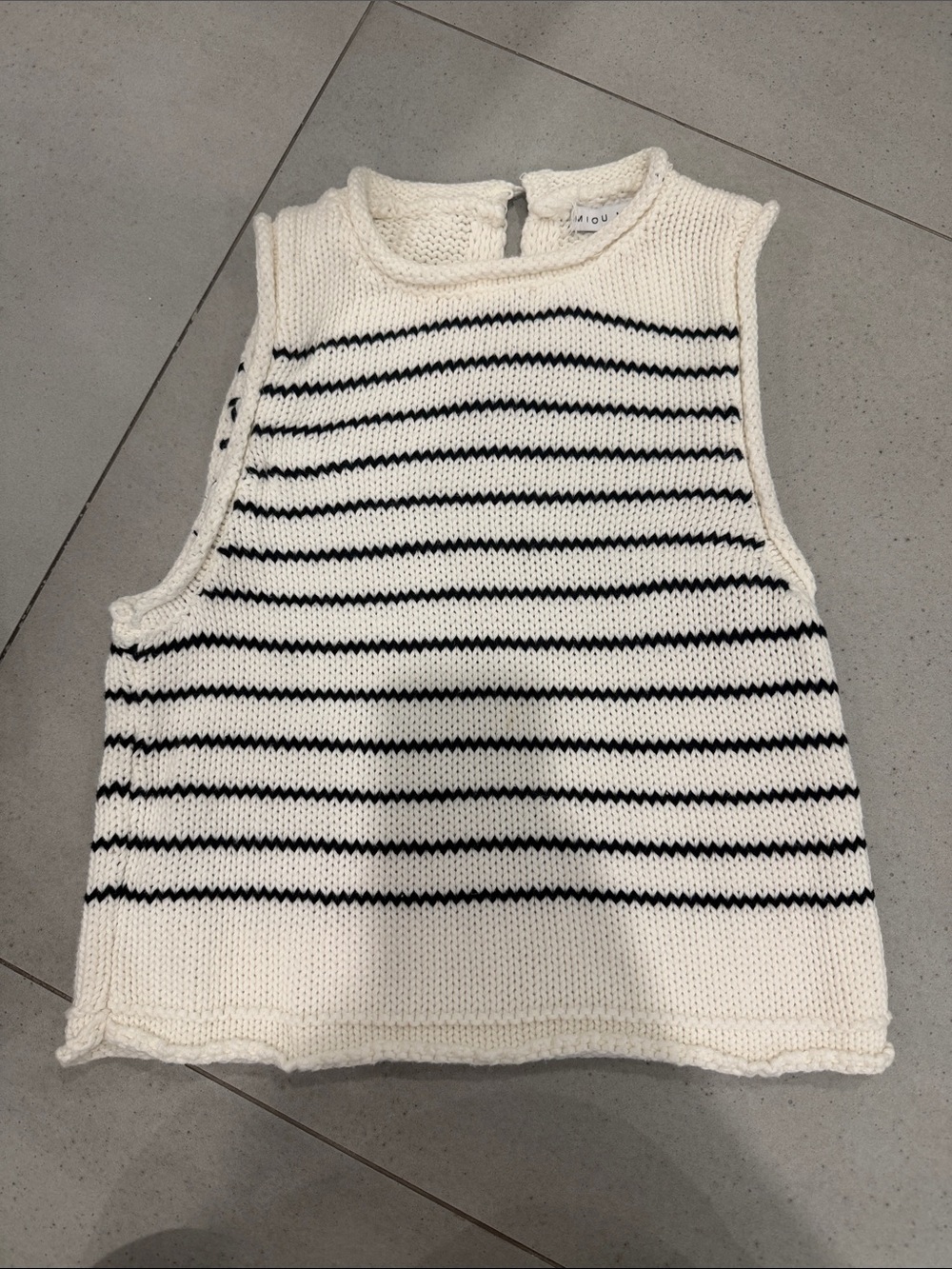 Striped Crewneck Knit Tank - White & Black
